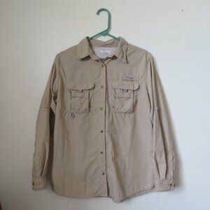 Columbia Sportswear PFG Fishing Hiking Shirt Tan Nylon Women's M